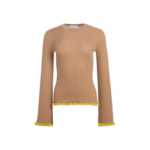 Gabriela Hearst Erya Knit Crewneck Sweater in Camel Cashmere Silk