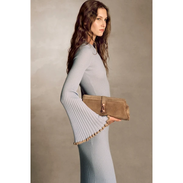 Gabriela Hearst Erya Knit Crewneck Sweater in Halogen Blue Cashmere Silk, view 2