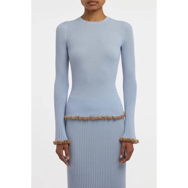 Gabriela Hearst Erya Knit Crewneck Sweater in Halogen Blue Cashmere Silk, view 3