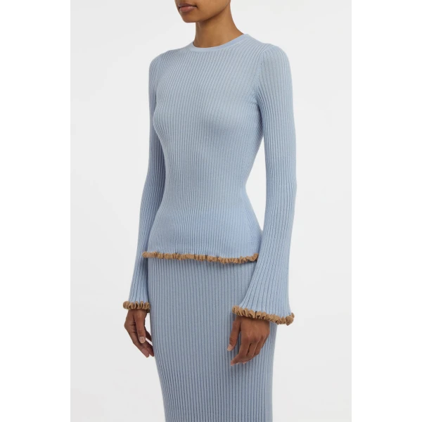 Gabriela Hearst Erya Knit Crewneck Sweater in Halogen Blue Cashmere Silk, view 4