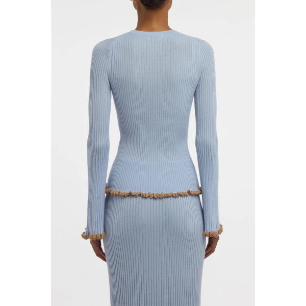 Gabriela Hearst Erya Knit Crewneck Sweater in Halogen Blue Cashmere Silk, view 5