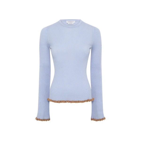Gabriela Hearst Erya Knit Crewneck Sweater in Halogen Blue Cashmere Silk, view 6