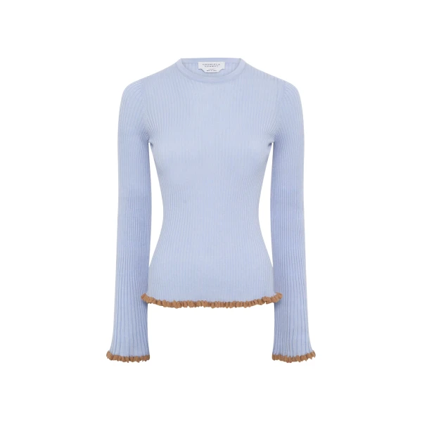 Gabriela Hearst Erya Knit Crewneck Sweater in Halogen Blue Cashmere Silk