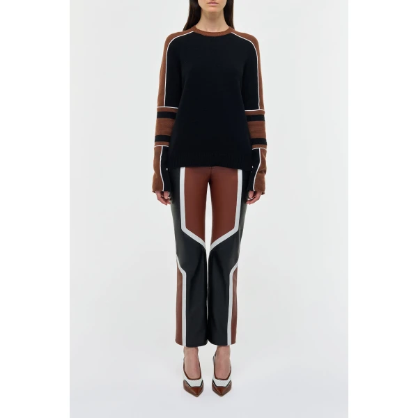 Gabriela Hearst Finnian Knit Moto Sweater in Cognac & Black Cashmere, view 3