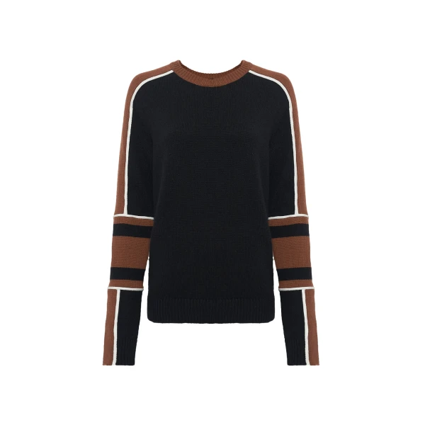 Gabriela Hearst Finnian Knit Moto Sweater in Cognac & Black Cashmere, view 6