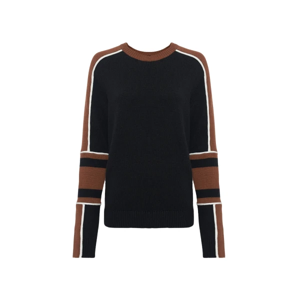 Gabriela Hearst Finnian Knit Moto Sweater in Cognac & Black Cashmere
