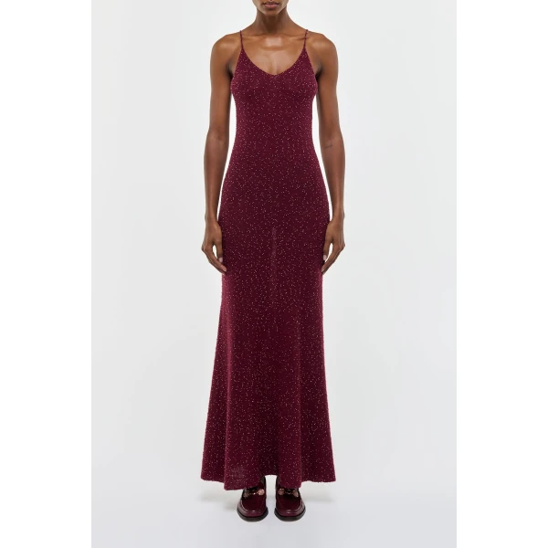 Gabriela Hearst Florian Knit Maxi Slip Dress in Bordeaux Beaded Cashmere Silk, view 3