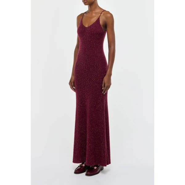 Gabriela Hearst Florian Knit Maxi Slip Dress in Bordeaux Beaded Cashmere Silk, view 4