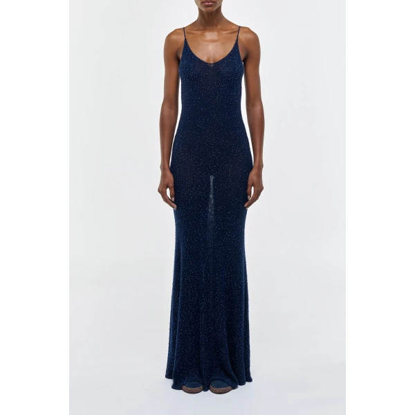 Gabriela Hearst Florian Knit Maxi Slip Dress in Electric Navy Beaded Cashmere Silk, view 3