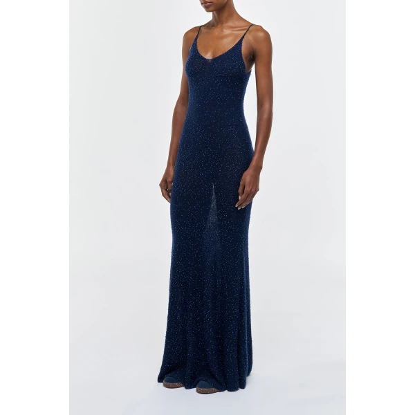 Gabriela Hearst Florian Knit Maxi Slip Dress in Electric Navy Beaded Cashmere Silk, view 4