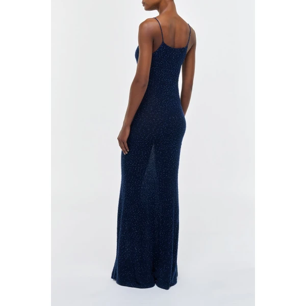 Gabriela Hearst Florian Knit Maxi Slip Dress in Electric Navy Beaded Cashmere Silk, view 5