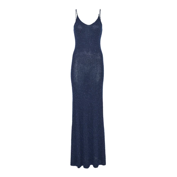 Gabriela Hearst Florian Knit Maxi Slip Dress in Electric Navy Beaded Cashmere Silk, view 6