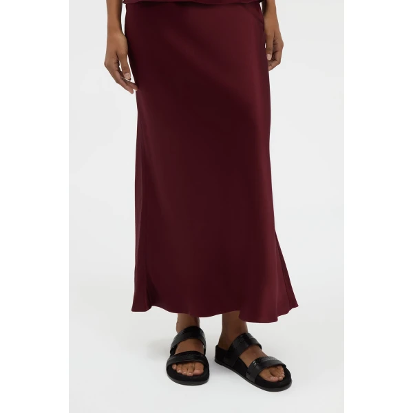 Gabriela Hearst Frei Maxi Skirt in Bordeaux Silk Satin, view 5