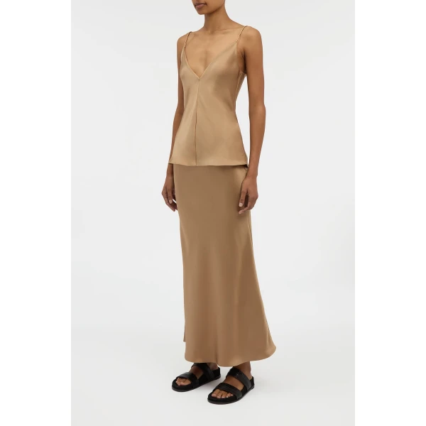 Gabriela Hearst Frei Maxi Skirt in Camel Silk Satin, view 4