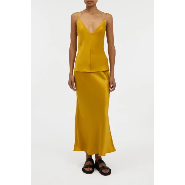 Gabriela Hearst Frei Maxi Skirt in Golden Birch Silk Satin, view 3