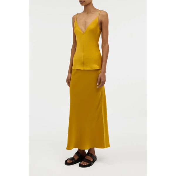 Gabriela Hearst Frei Maxi Skirt in Golden Birch Silk Satin, view 4