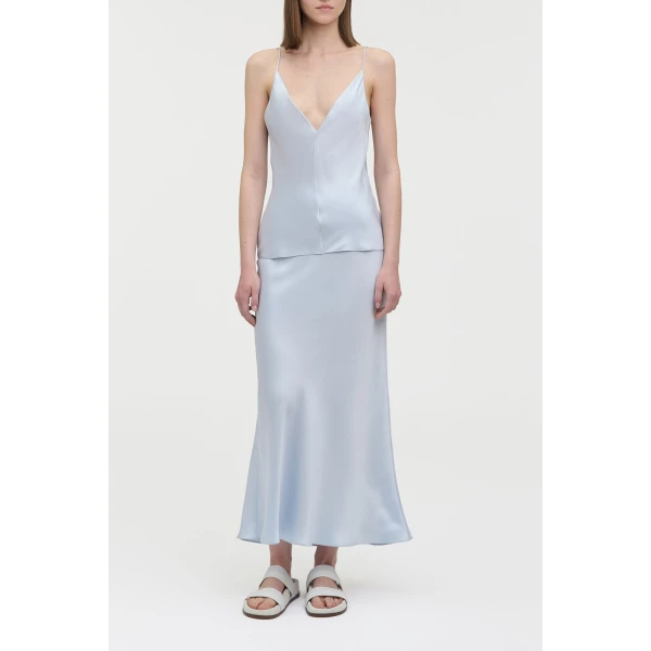 Gabriela Hearst Frei Maxi Skirt in Light Blue Silk Satin, view 2