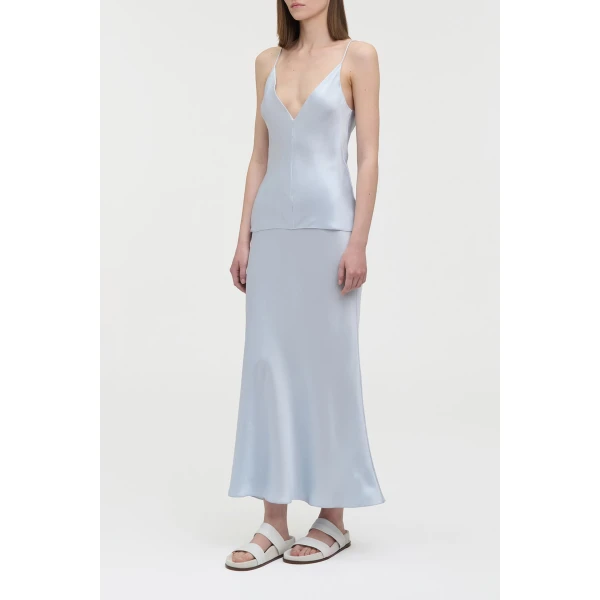 Gabriela Hearst Frei Maxi Skirt in Light Blue Silk Satin, view 3
