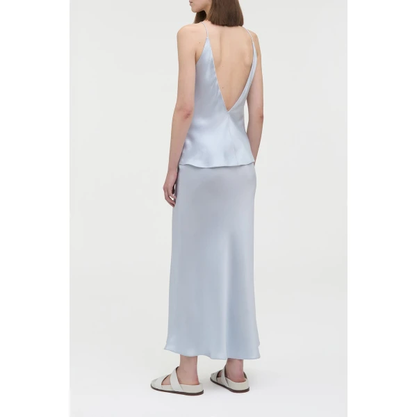 Gabriela Hearst Frei Maxi Skirt in Light Blue Silk Satin, view 4