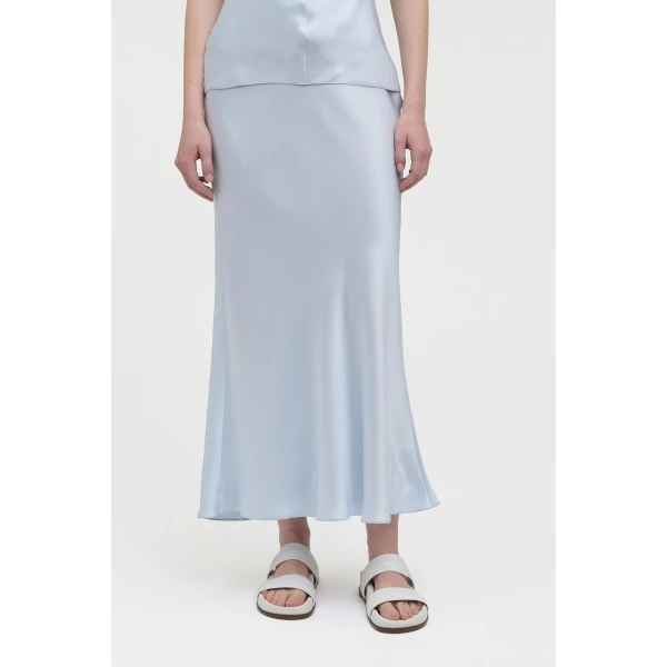 Gabriela Hearst Frei Maxi Skirt in Light Blue Silk Satin, view 5
