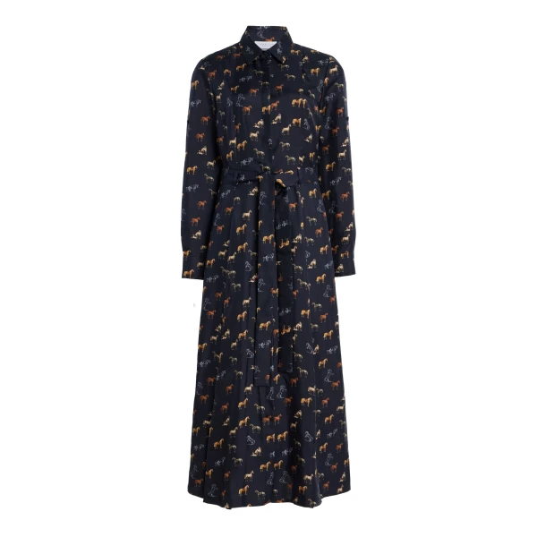 Gabriela Hearst Galway Maxi Shirtdress in Dark Navy Multi Printed Silk Twill Dress, view 2