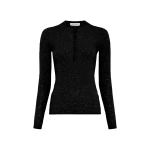 Gabriela Hearst Gaviran Lace Knit Henley in Black Merino Wool