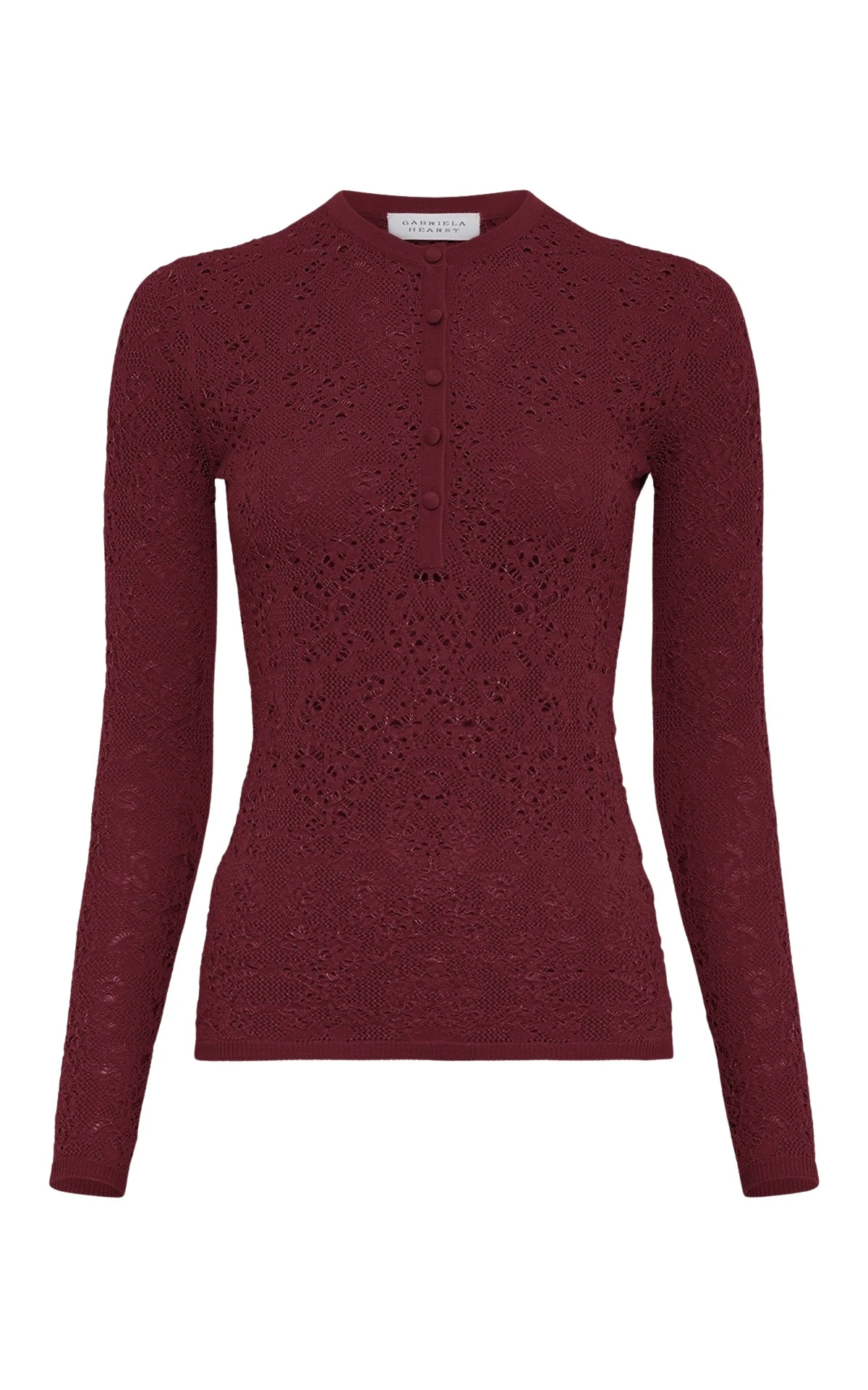 Gabriela Hearst Gaviran Lace Knit Henley in Bordeaux Merino Wool