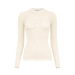 Gabriela Hearst Gaviran Lace Knit Henley in Off White Merino Wool