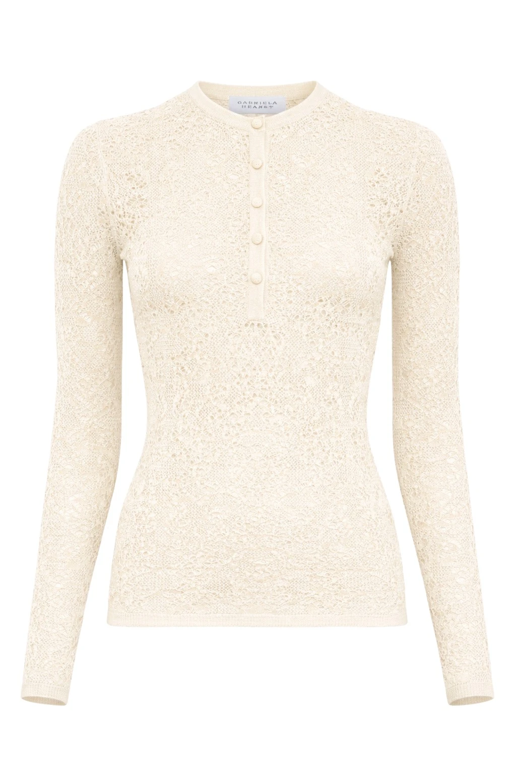 Gabriela Hearst Gaviran Lace Knit Henley in Off White Merino Wool