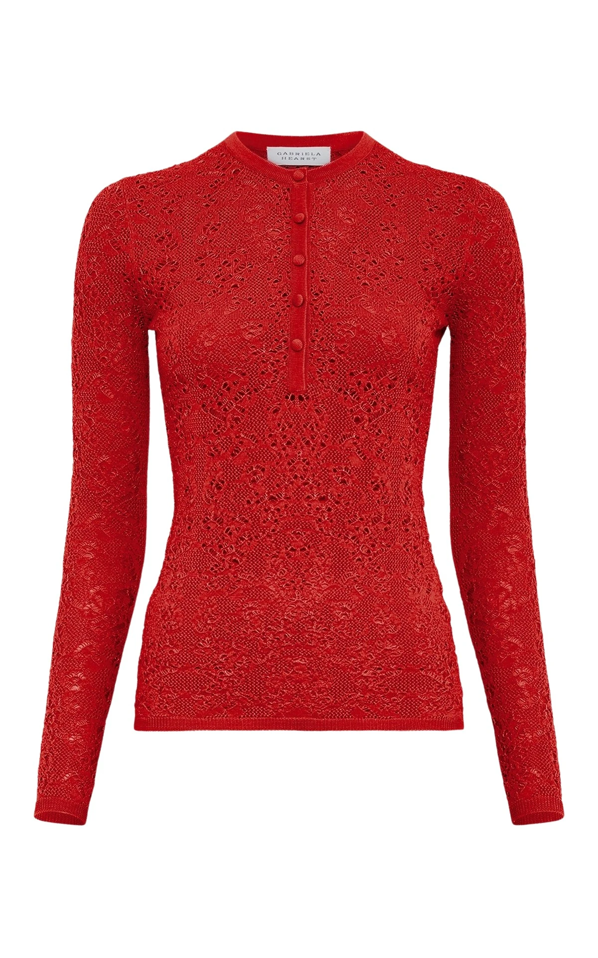 Gabriela Hearst Gaviran Lace Knit Henley in Tonic Orange Merino Wool
