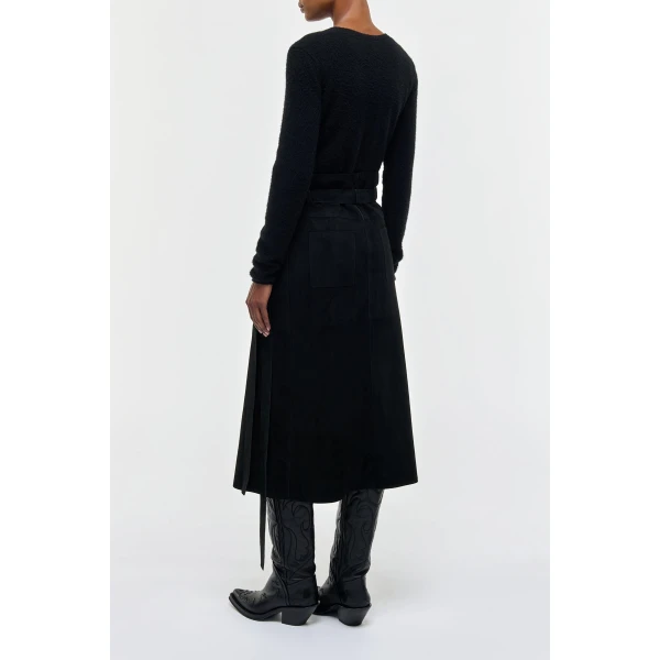 Gabriela Hearst Idalia Wrap Midi Skirt in Black Suede, view 5