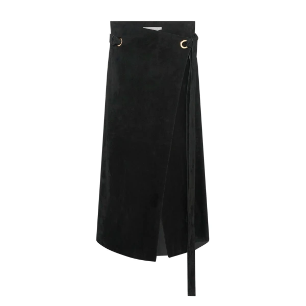 Gabriela Hearst Idalia Wrap Midi Skirt in Black Suede, view 6