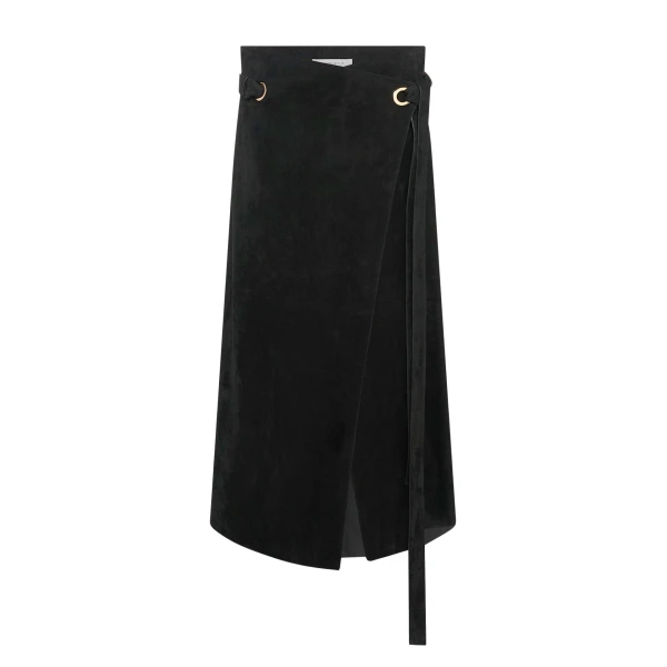 Gabriela Hearst Idalia Wrap Midi Skirt in Black Suede