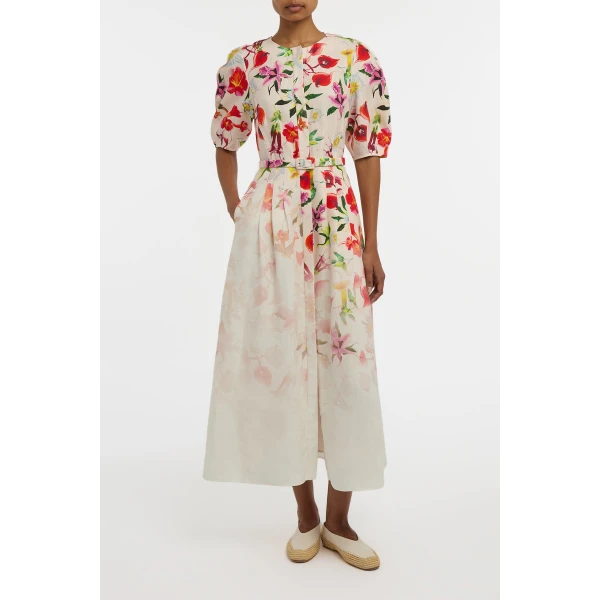 Gabriela Hearst Ignis Maxi Shirtdress in Uruguayan Flowers Printed Linen Dress, view 2