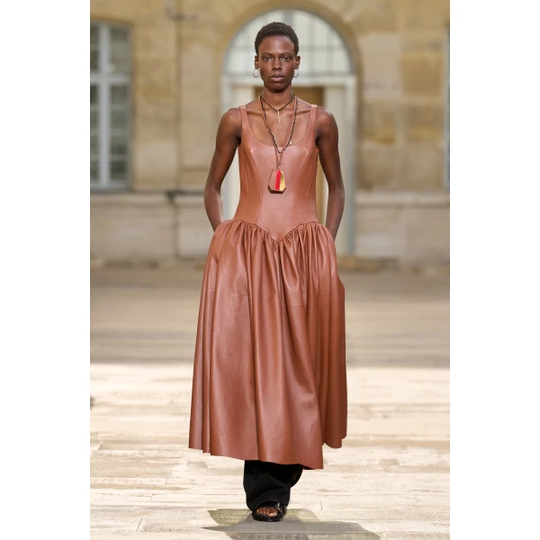 Gabriela Hearst Isai Maxi Dress In Cognac Nappa Leather, view 2