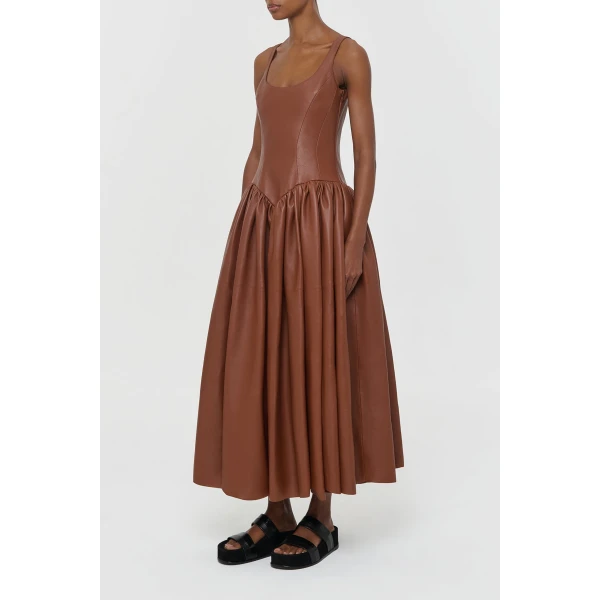 Gabriela Hearst Isai Maxi Dress In Cognac Nappa Leather, view 5