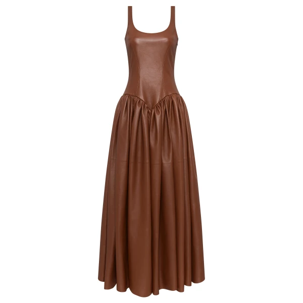 Gabriela Hearst Isai Maxi Dress In Cognac Nappa Leather, view 6