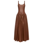 Gabriela Hearst Isai Maxi Dress In Cognac Nappa Leather
