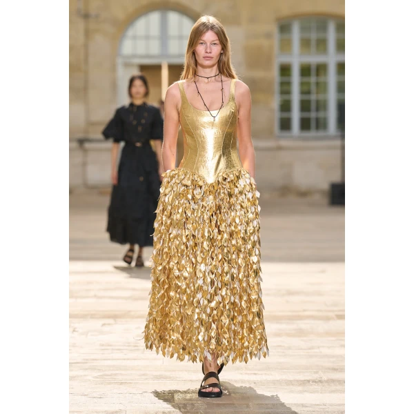 Gabriela Hearst Isai Maxi Dress in Metallic Gold Linen Twill, view 2