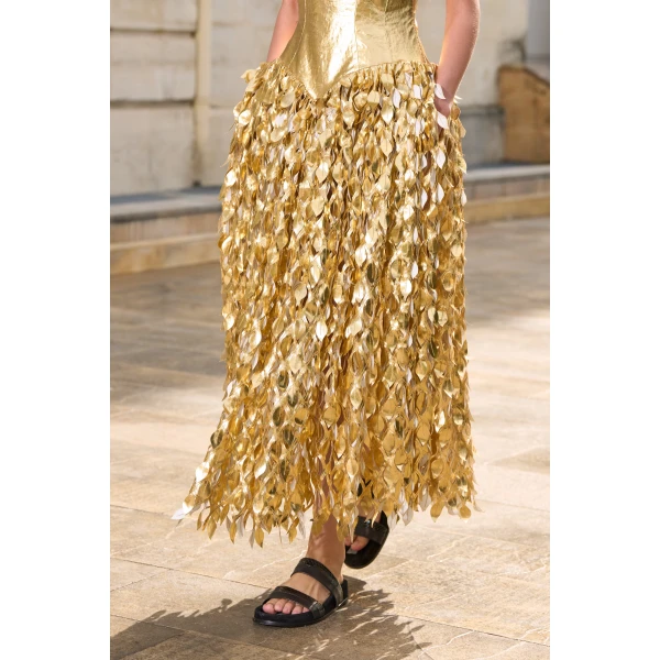 Gabriela Hearst Isai Maxi Dress in Metallic Gold Linen Twill, view 3