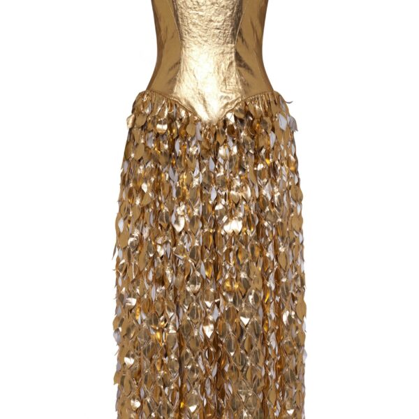 Gabriela Hearst Isai Maxi Dress in Metallic Gold Linen Twill, view 6