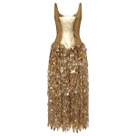 Gabriela Hearst Isai Maxi Dress in Metallic Gold Linen Twill