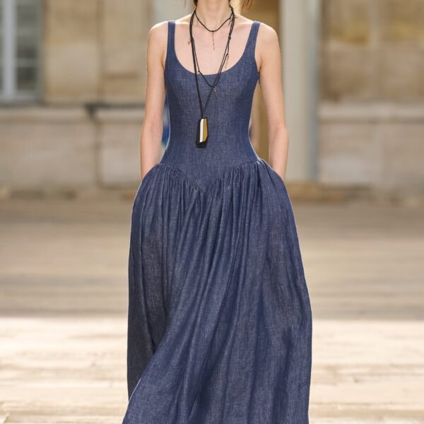 Gabriela Hearst Isai Maxi Dress in Stone Washed Linen Denim, view 2