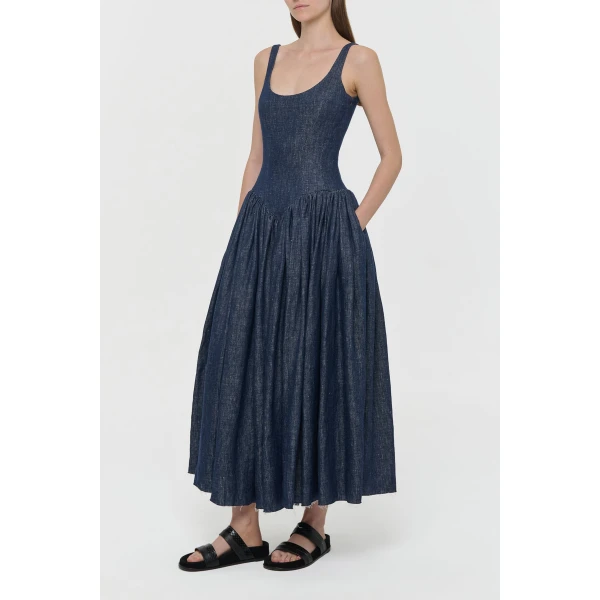 Gabriela Hearst Isai Maxi Dress in Stone Washed Linen Denim, view 4