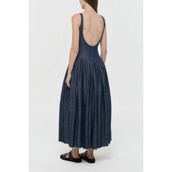 Gabriela Hearst Isai Maxi Dress in Stone Washed Linen Denim, view 5