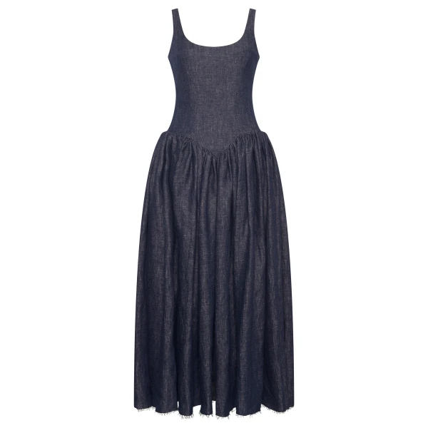 Gabriela Hearst Isai Maxi Dress in Stone Washed Linen Denim, view 6