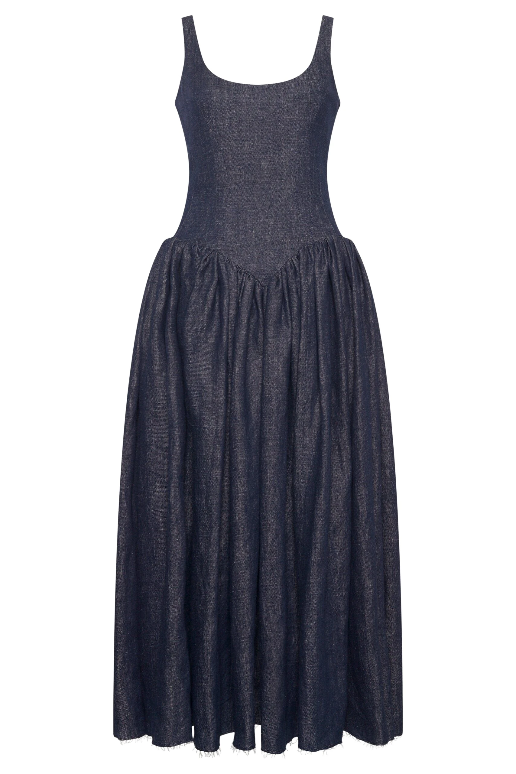 Gabriela Hearst Isai Maxi Dress in Stone Washed Linen Denim