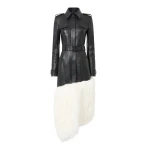 Gabriela Hearst Isak Trench Coat in Black Soft Leather & Ivory Cashmere Shearling