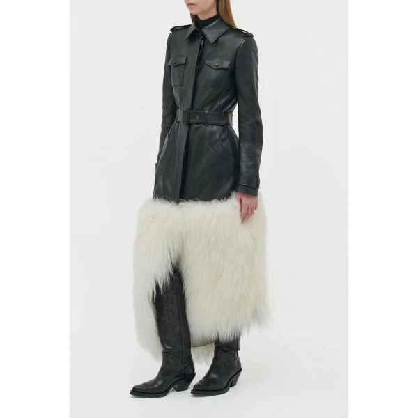 Gabriela Hearst Isak Trench Coat in Black Soft Leather & Ivory Cashmere Shearling, view 3