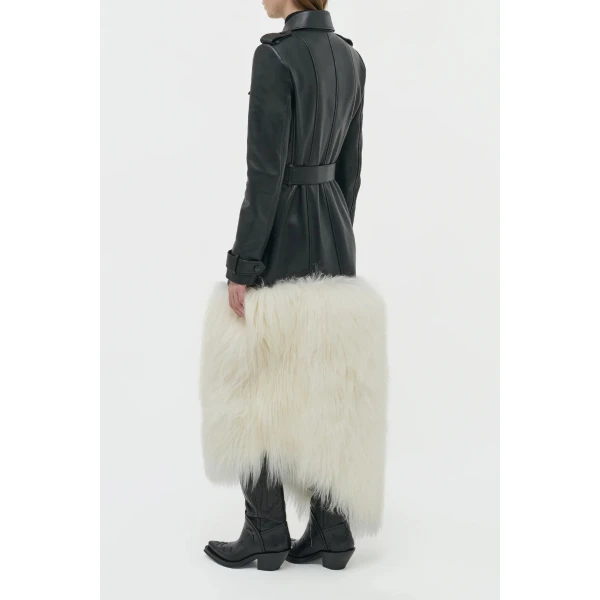 Gabriela Hearst Isak Trench Coat in Black Soft Leather & Ivory Cashmere Shearling, view 4